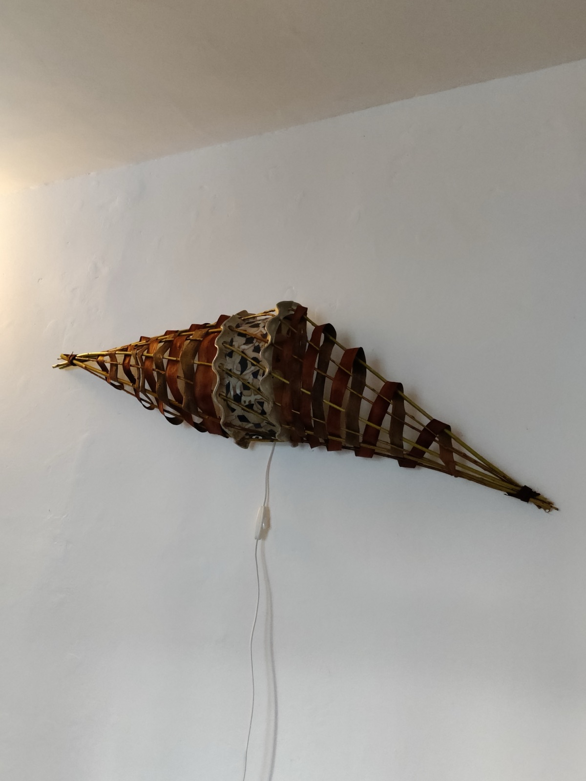 Woven willow and bark wall light, unlit
