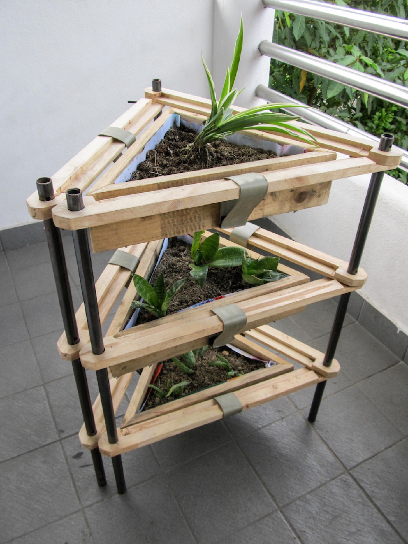 Modular planters on a balcony